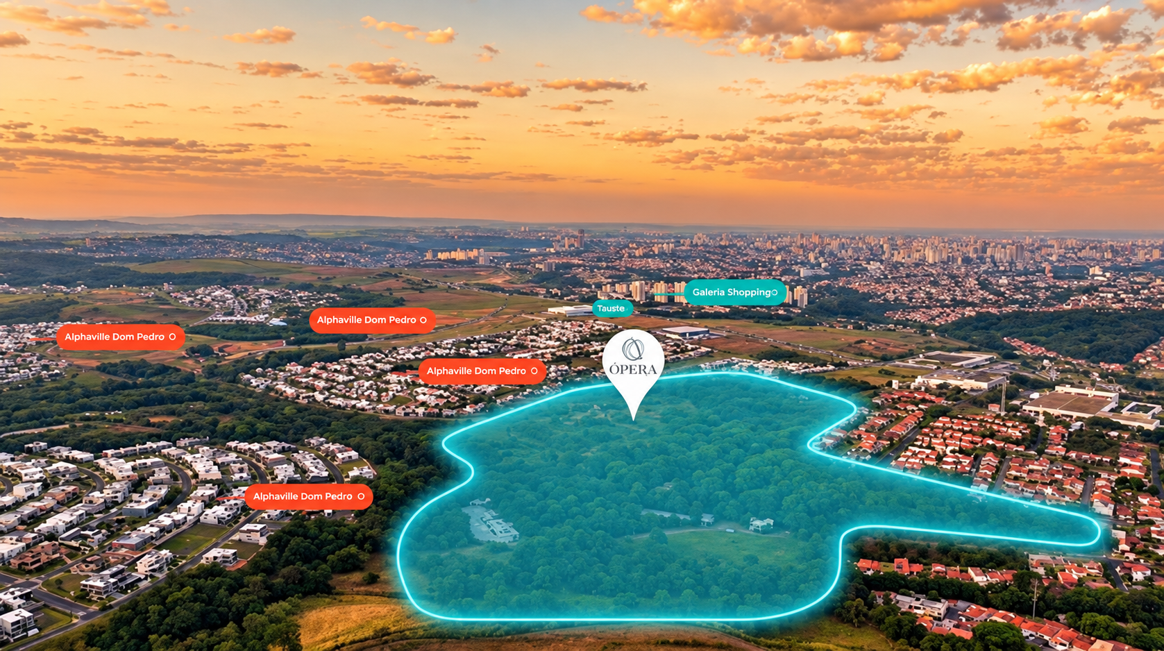Mapa de localização do Ópera Campinas no Alphaville Dom Pedro